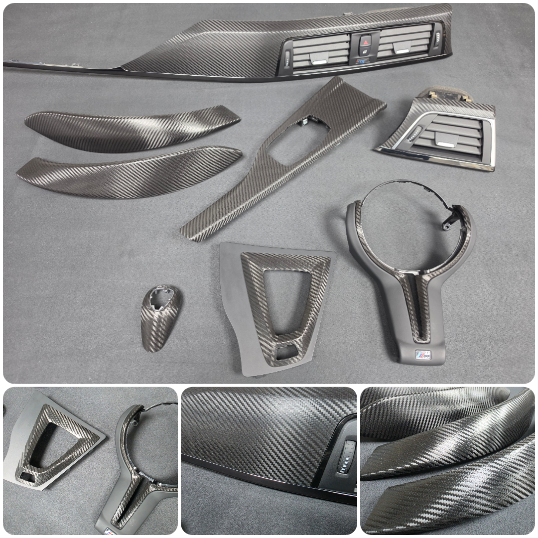 BMW F82 M4 COUPE COMPLETE INTERIOR TRIM SET - DEEP TEXTURED GLOSSY CARBON / SHADOW ACCENT